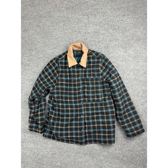 RVCA Flannel Shacket Men's Small Plaid Quilt Lined Snap Up Heavy Coat - Picture 1 of 7